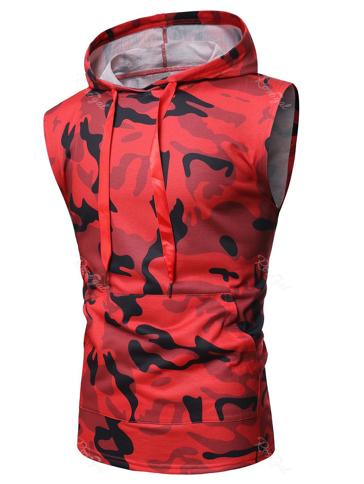 

Camouflage Print Back Zip Hooded Tank Top, Red