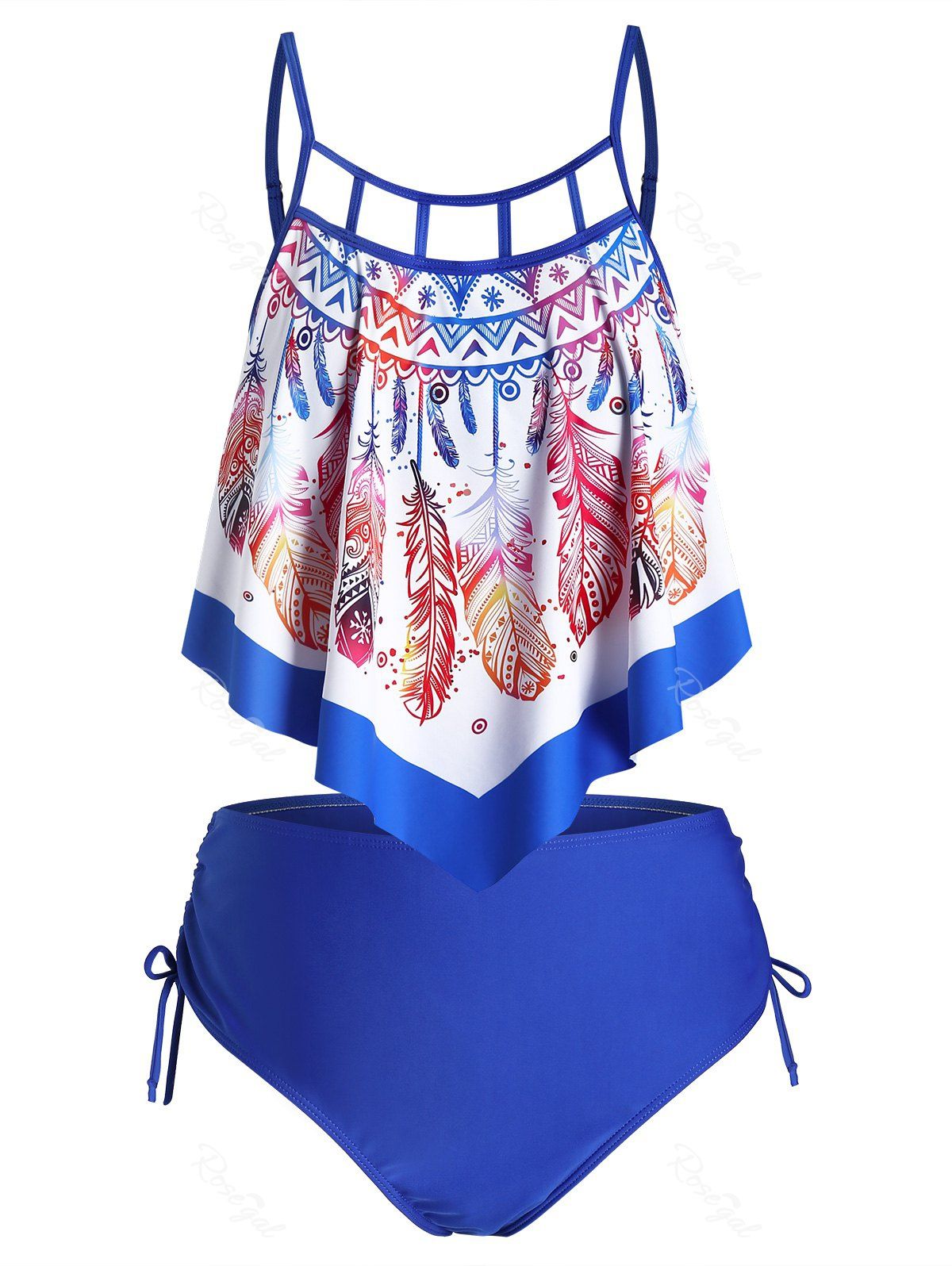

Plus Size Hanky Hem Feather Pattern Tankini Swimsuit, Light slate blue