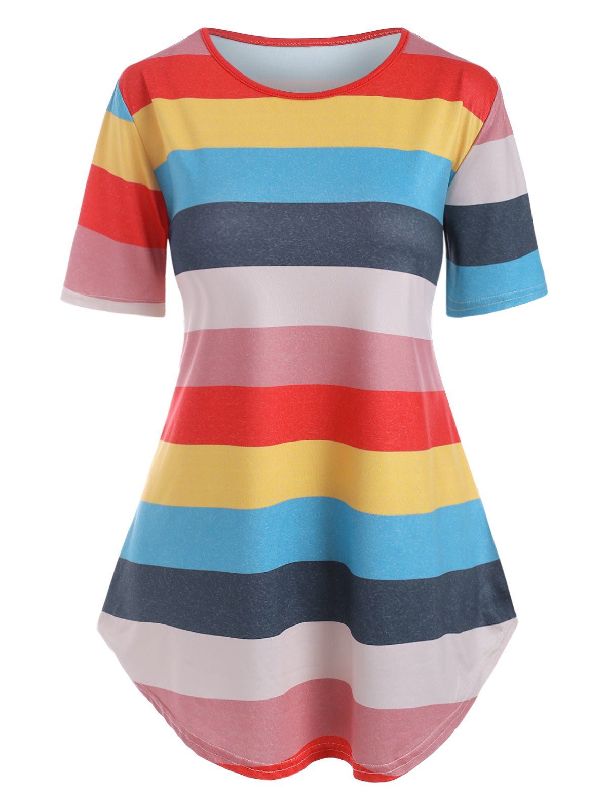 

Colorful Stripes Curved Hem Tee, Multi