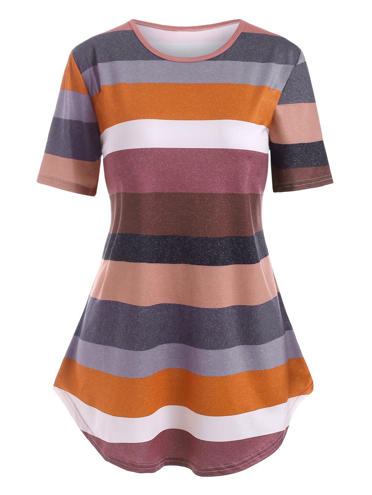 

Colorful Stripes Curved Hem Tee, Multi-a