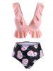 Plus Size Plunge Ruffle Floral Print Tankini Swimwear -  