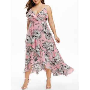 

Plus Size Spaghetti Strap High Waist Slit Dress, Light pink