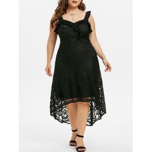 

Plus Size High Low Ruffle Lace Maxi Dress, Black