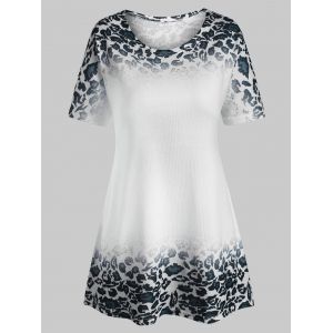 

Short Sleeve Leopard Print Plus Size Top, White