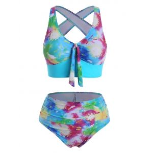 

Plus Size Tie Dye Crisscross Tankini Swimwear, Multi