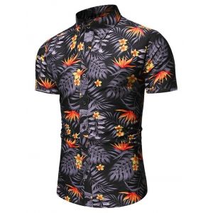 

Leaf Flower Print Button Shirt, Purple