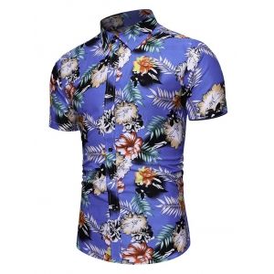 

Floral Tropical Print Short Sleeves Shirt, Sky blue