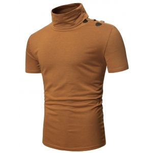 

Turtleneck Horn Button Short Sleeve Slim Fit T Shirt, Brown