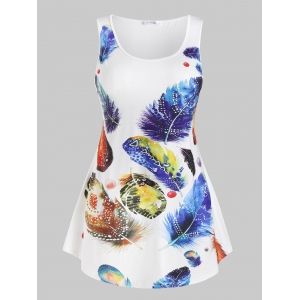 

Plus Size Feather Print Swing Tank Top, White