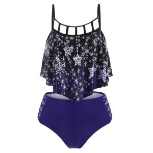

Dazzling Star Flounces Lattice Tankini Swimwear, Navy blue