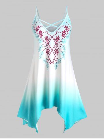 Plus Size Handkerchief Printed Ombre Color Tank Top