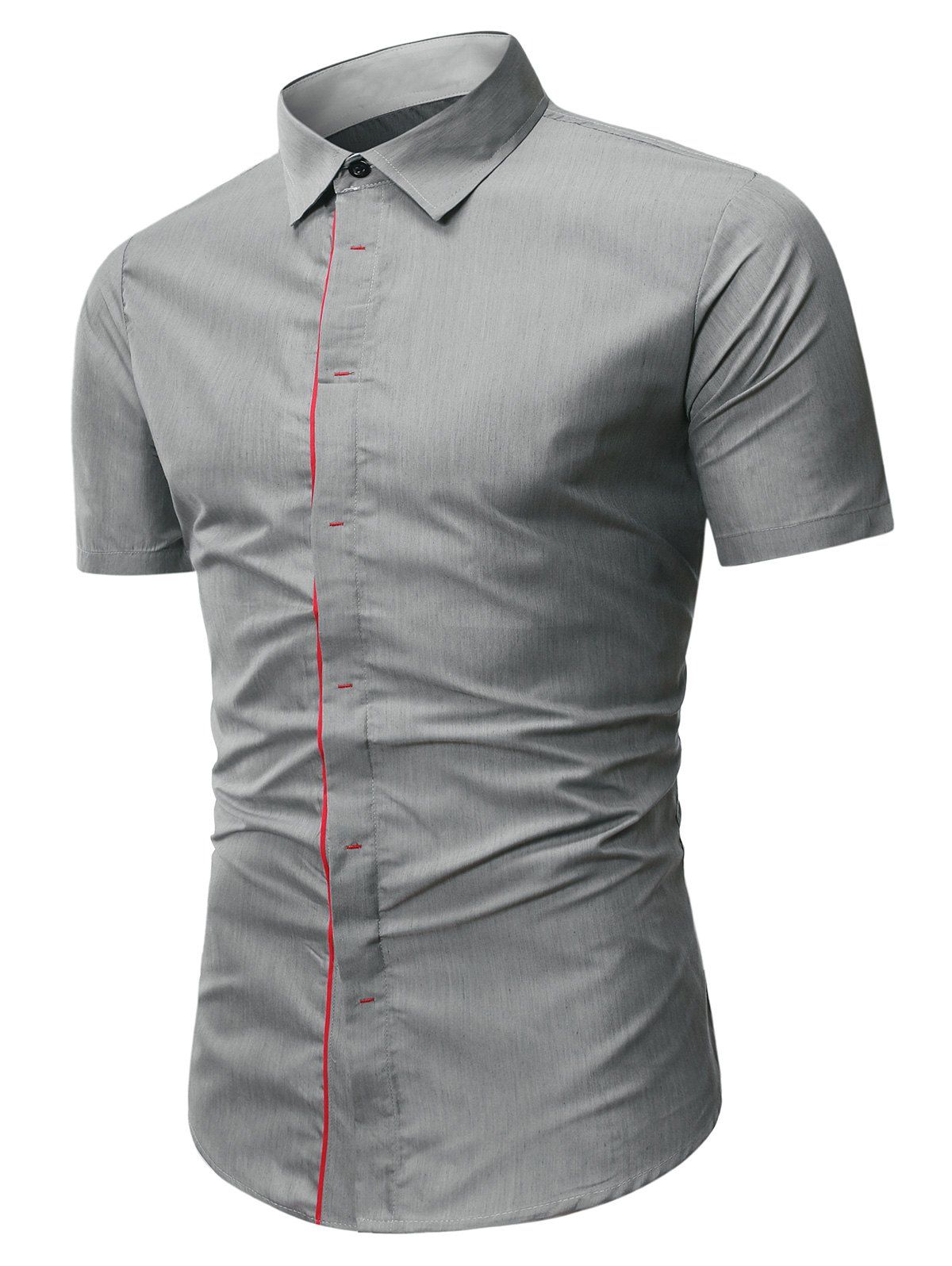 

Contrast Placket Button Up Short Sleeve Shirt, Gray
