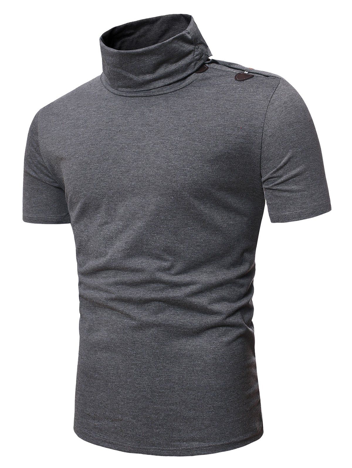 

Turtleneck Horn Button Short Sleeve Slim Fit T Shirt, Gray