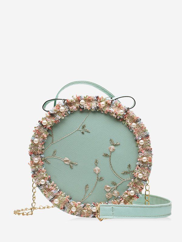 

Floral Mesh Faux Pearl Crossbody Canteen Bag, Pale blue lily