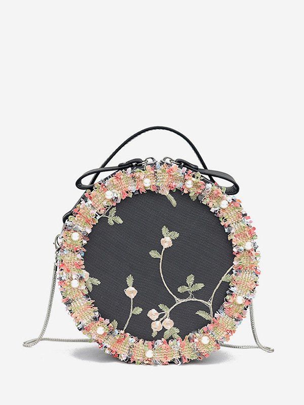 

Floral Mesh Faux Pearl Crossbody Canteen Bag, Black