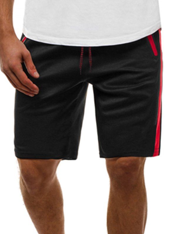 

Contrast Color Zip Pockets Casual Shorts, Black