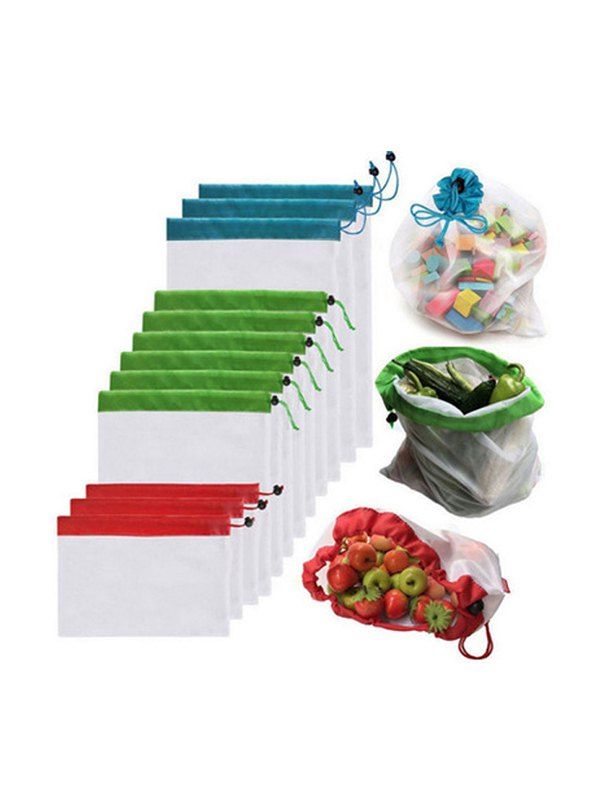 

12 Pcs Fruits Mesh Drawstring Storage Bags Set, Transparent