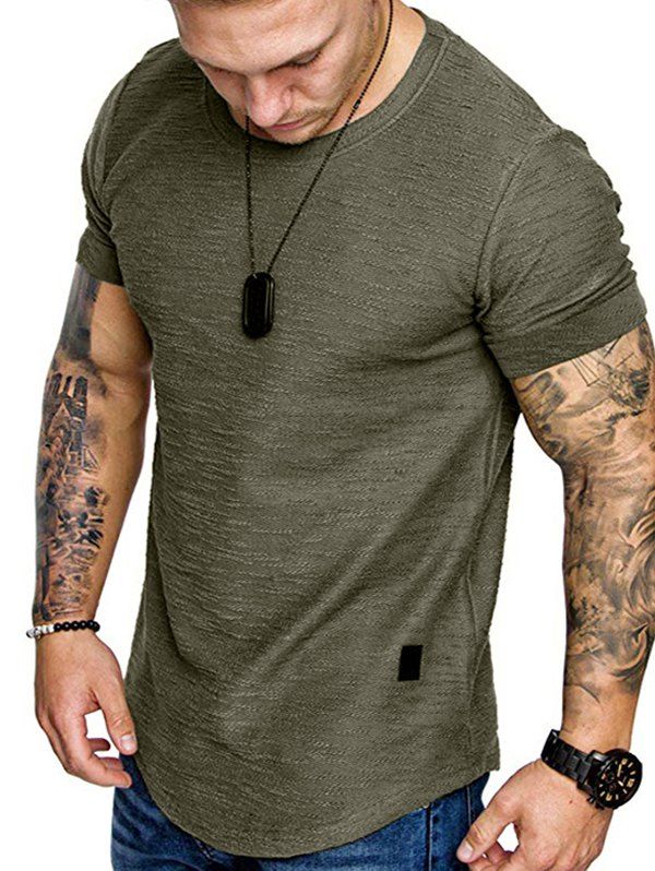 

Pure Color Short Sleeve Curved T Shirt, Army green