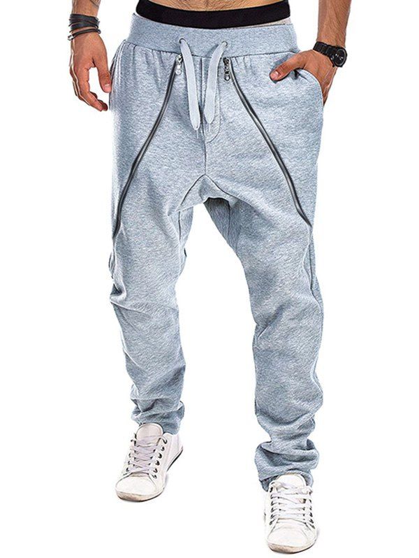 

Pure Color Zip Accent Drawstring Jogger Pants, Light gray