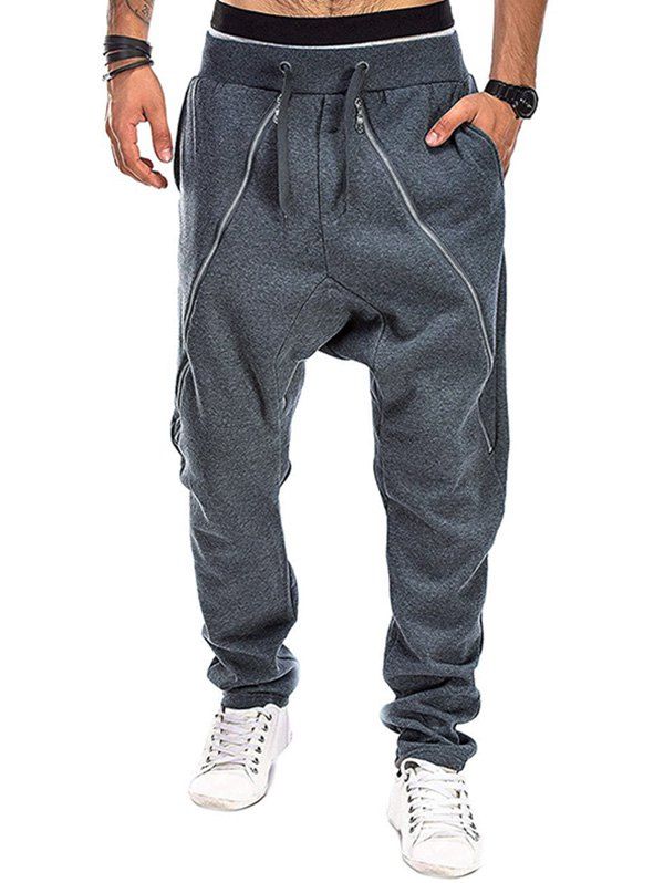 

Pure Color Zip Accent Drawstring Jogger Pants, Dark gray