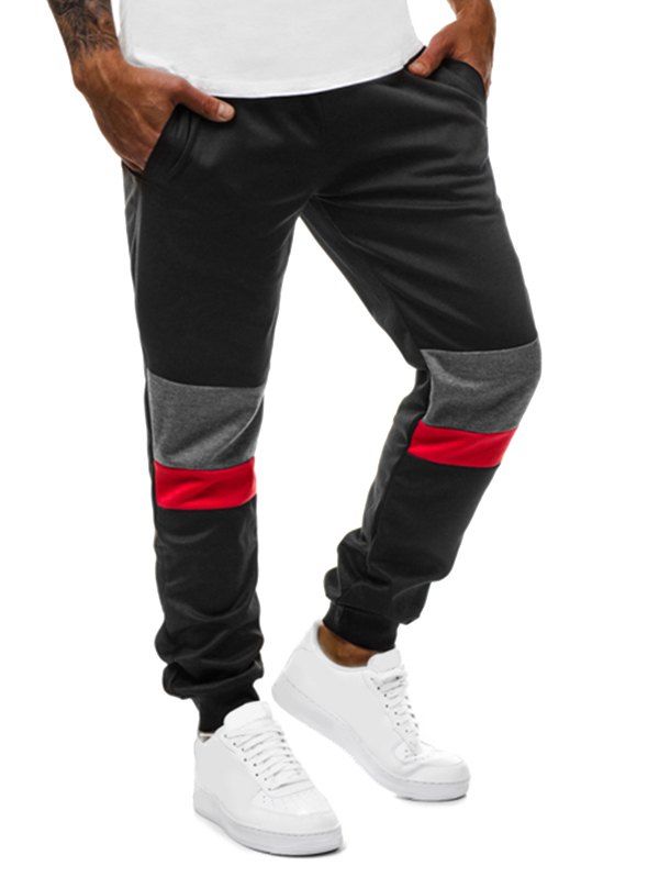 

Color-blocking Striped Drawstring Jogger Pants, Black