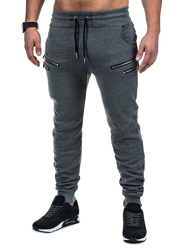 

Plain Zip Accent Drawstring Jogger Pants, Dark gray