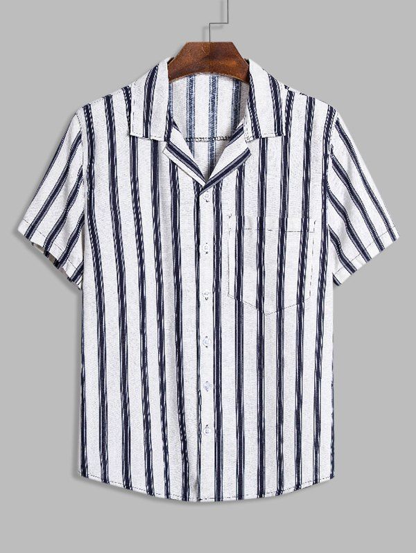 

Striped Pocket Button Up Linen Shirt, Multi