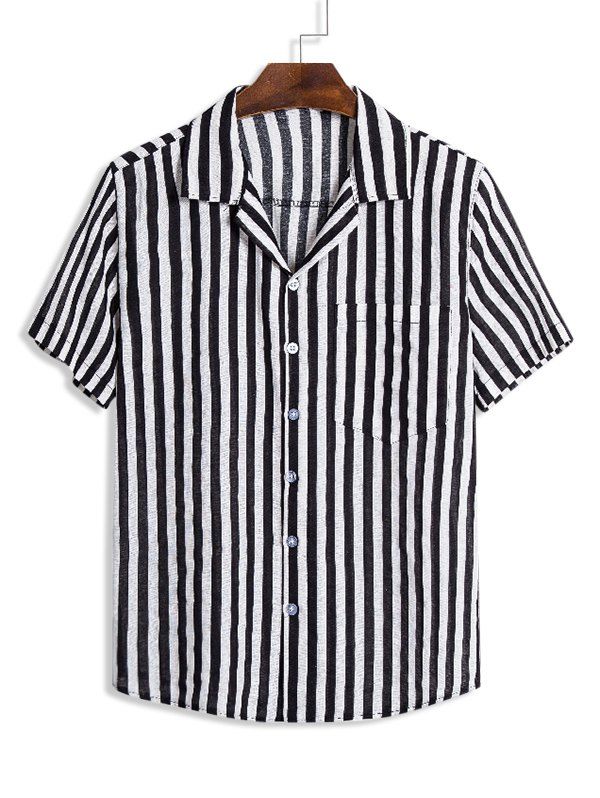 

Vertical Striped Pocket Button Up Casual Shirt, Multi