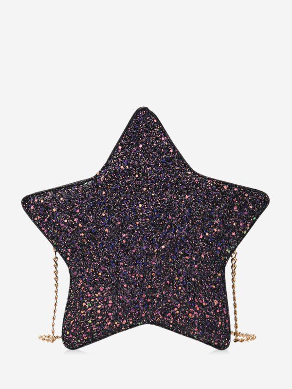 

Star Shape Glitter Chain Crossbody Bag, Black