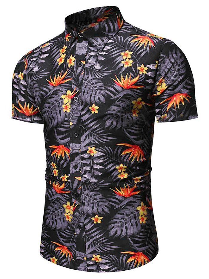 

Leaf Flower Print Button Shirt, Purple