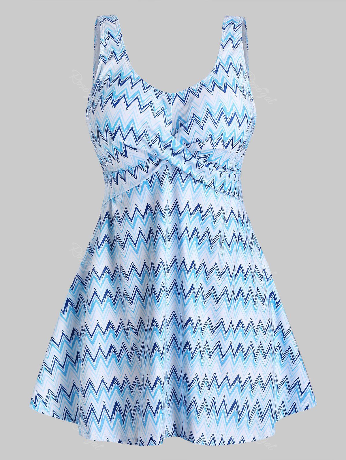 

Plus Size Crossover Zigzag Tankini Swimwear, Blue koi