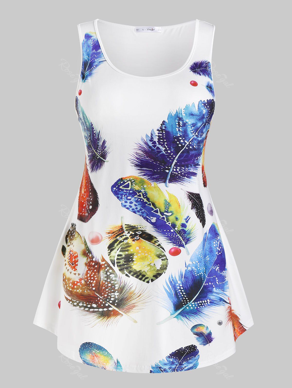 Latest Plus Size Feather Print Swing Tank Top  