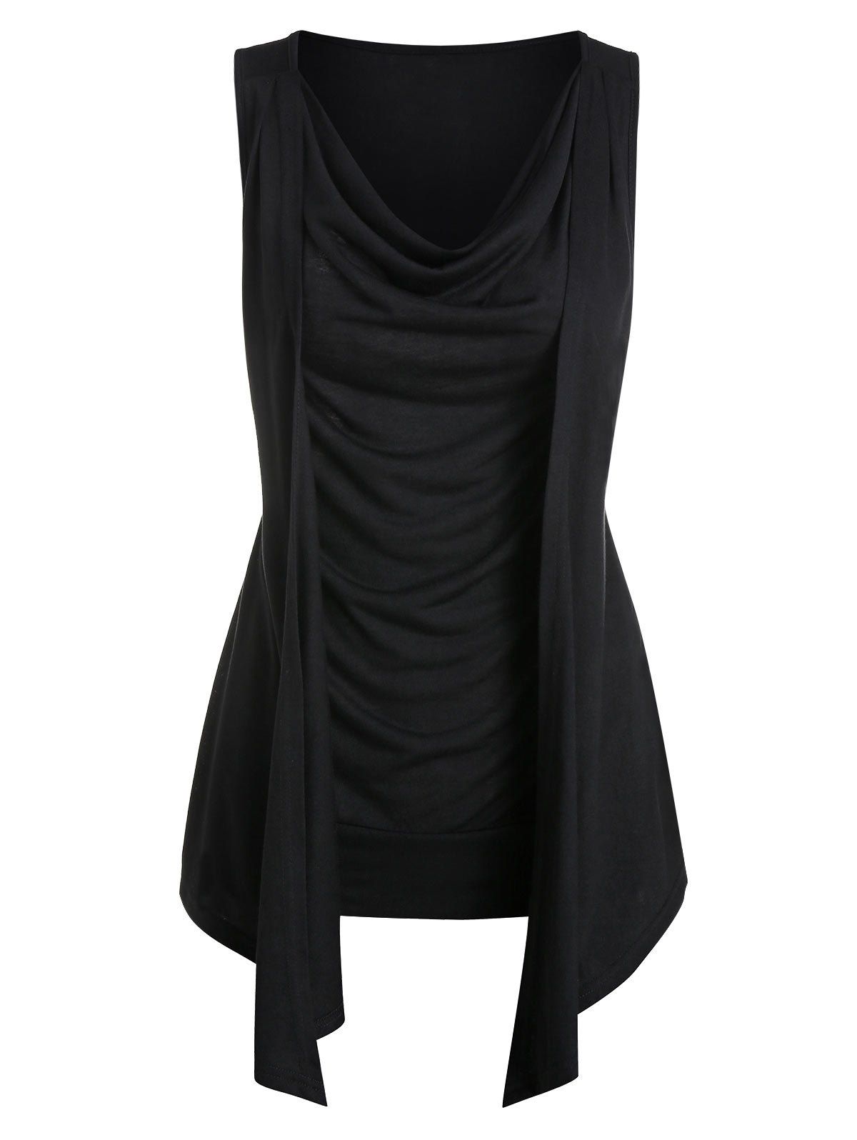 

Draped Faux Twinset Tank Top, Black