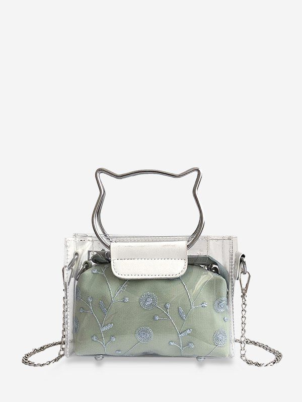 

2 In 1 Transparent Vinyl Floral Mini Crossbody Bag, Light green