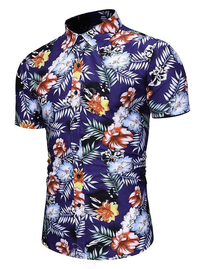 

Floral Tropical Print Short Sleeves Shirt, Cadetblue