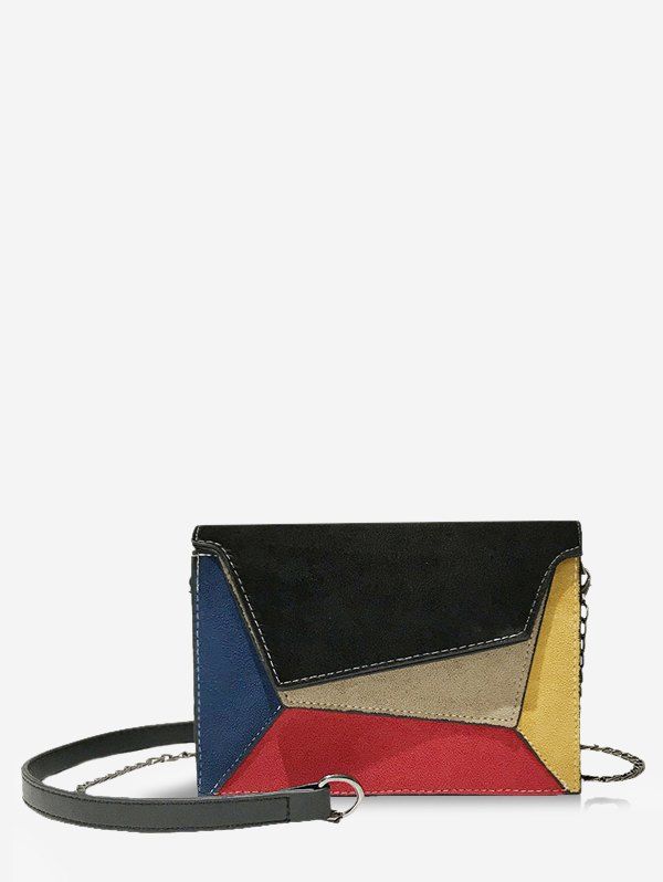 

Color-blocking Geometric Suede Crossbody Bag, Black