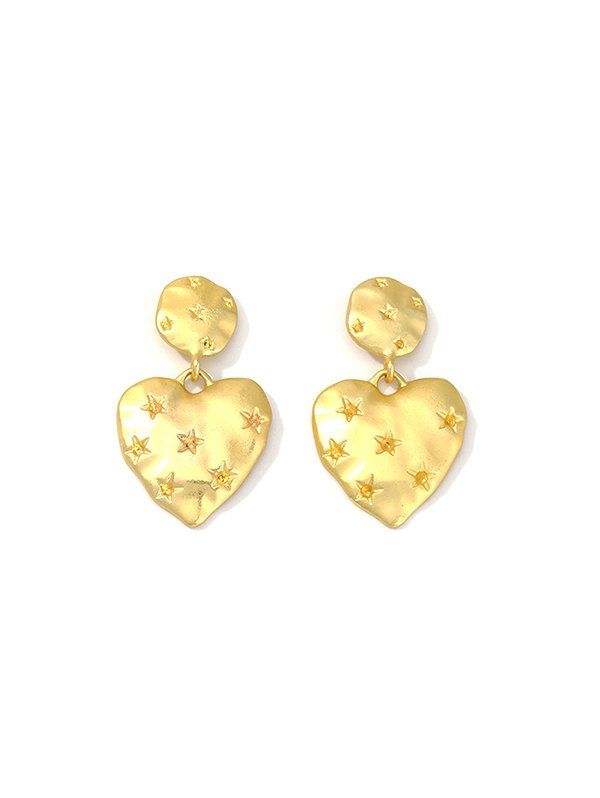 

Retro Heart Star Textured Earrings, Gold