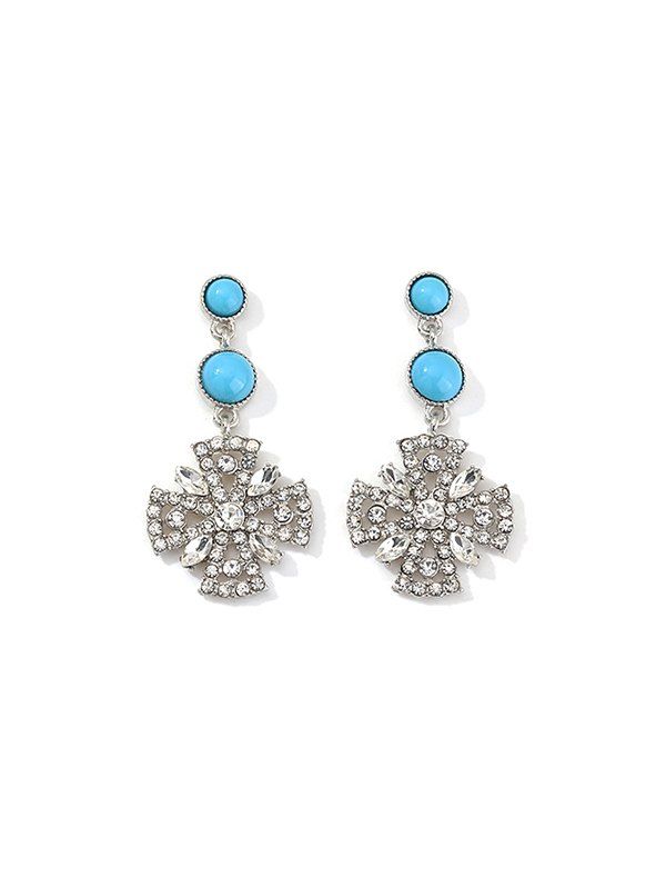 

Retro Flower Rhinestone Turquoise Earrings, Silver