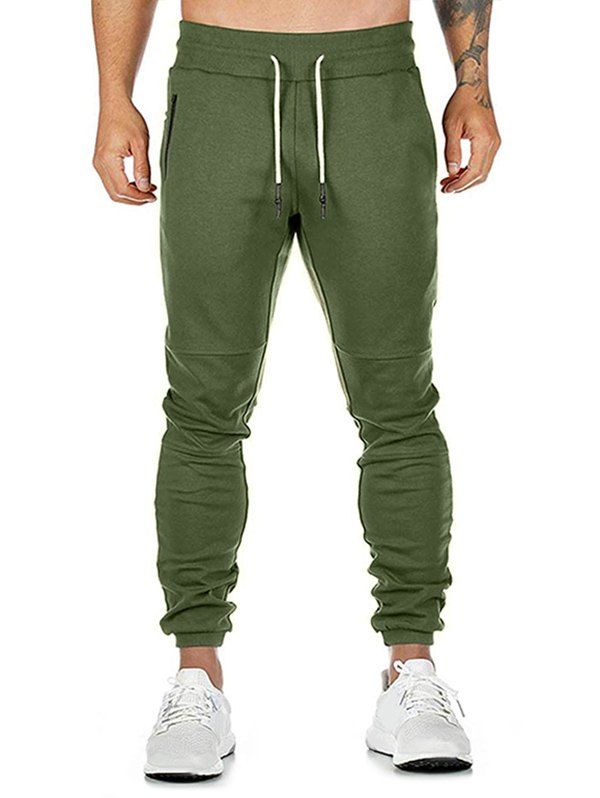 

Solid Color Zip Pockets Drawstring Jogger Pants, Green