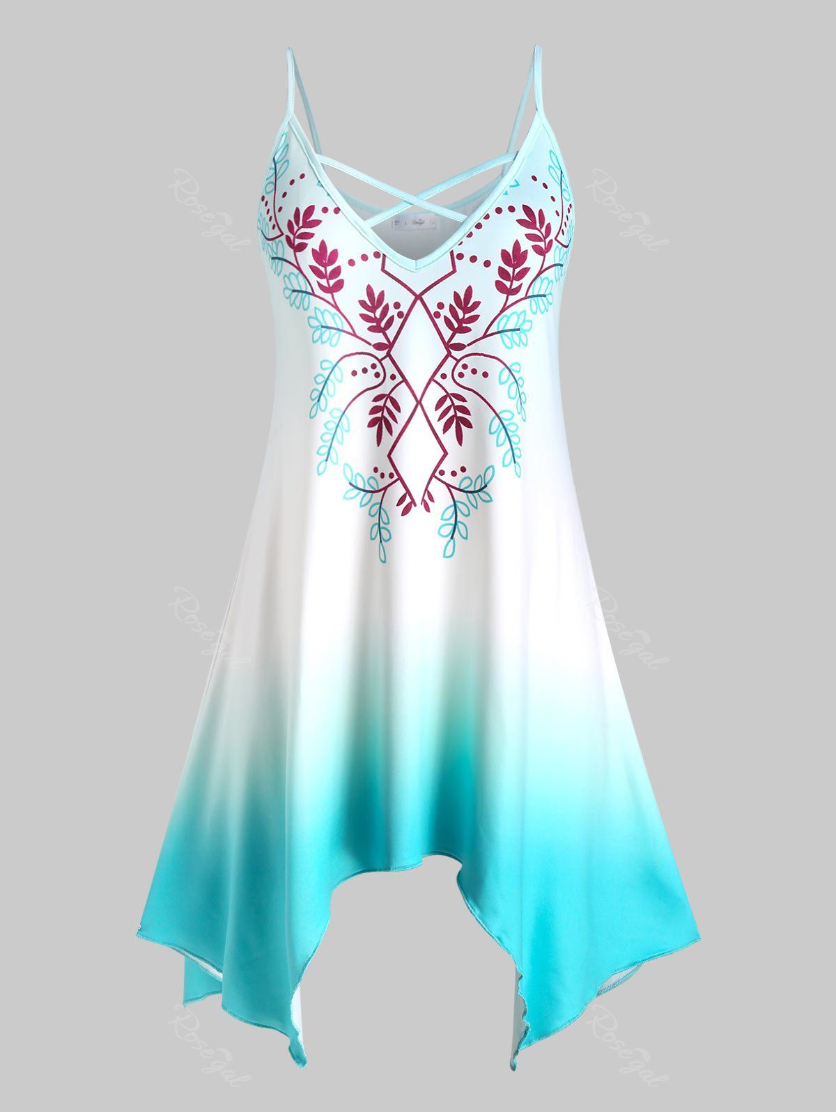 

Plus Size Handkerchief Printed Ombre Color Tank Top, Turquoise