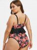 Maillot de Bain Tankini Fleuri Imprimé à Volants de Grande Taille - Noir 5X