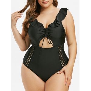 

Plus Size Ruffle Cutout Cinched One-piece Swimsuit, Black