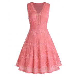 

Plus Size Lace A Line High Waisted Dress, Living coral
