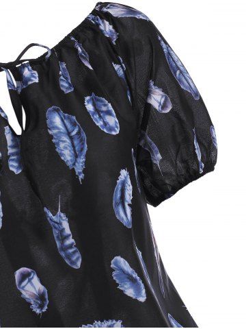 

Plus Size Feather Print Peasant Blouse, Black