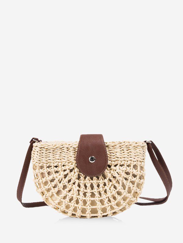 

Ethnic Semicircle Crochet Crossbody Bag, Beige
