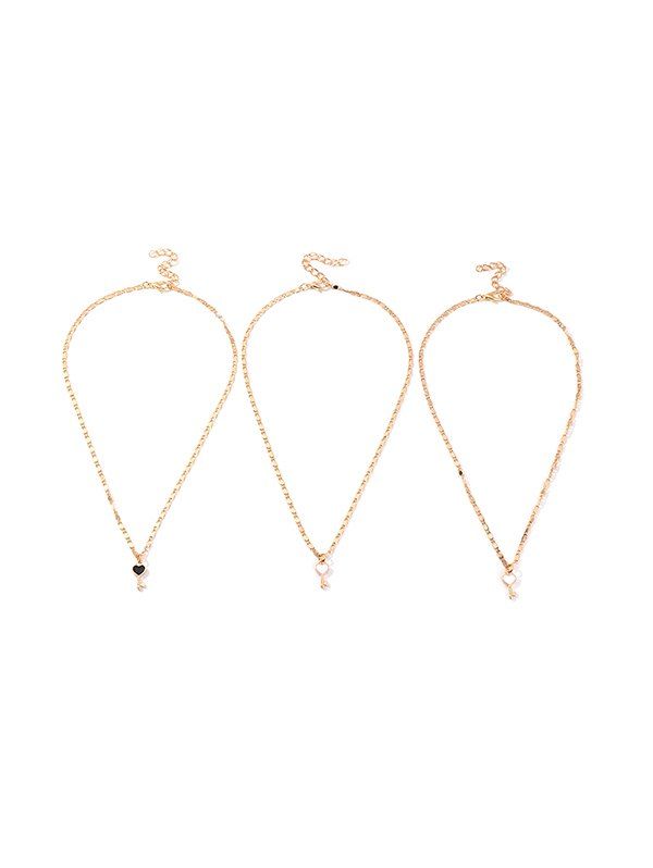 

3Pcs Key Heart Pendant Necklace Set, Gold