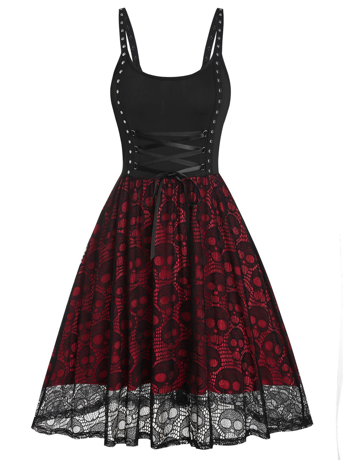 sleeveless lace panel wine red high low dress