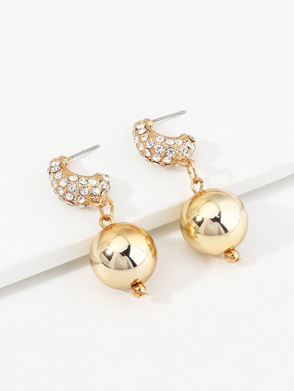 

Rhinestone C-shape Ball Drop Earrings, Gold