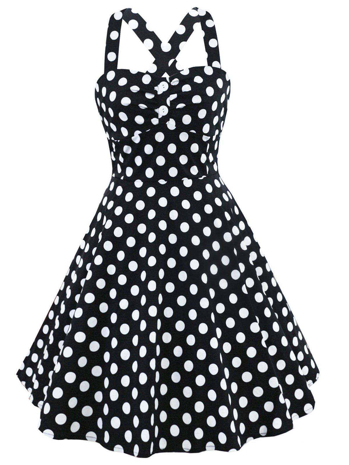 

Polka Dot Criss Cross A Line Dress, Black