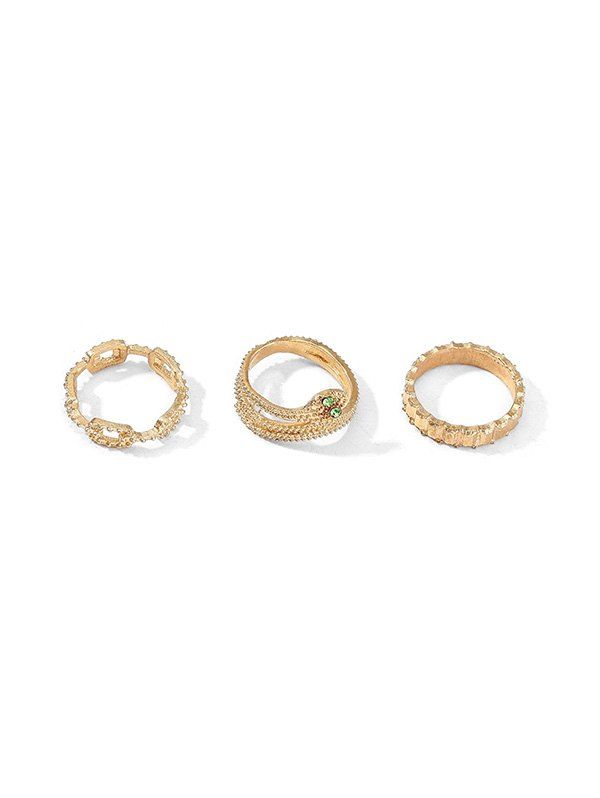 

3Pcs Hollow Out Geometric Carved Snake Ring Set, Gold